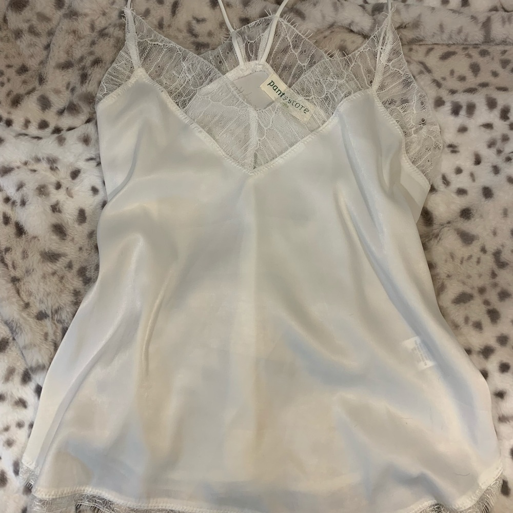 S white satin lace tank top